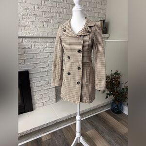 Volcom Beige and Brown Houndstooth Double-Breasted Pea Coat Size Small